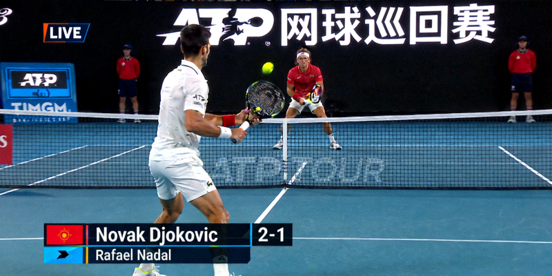 ATP网球巡回赛德约科维奇对阵纳达尔的比赛直播画面